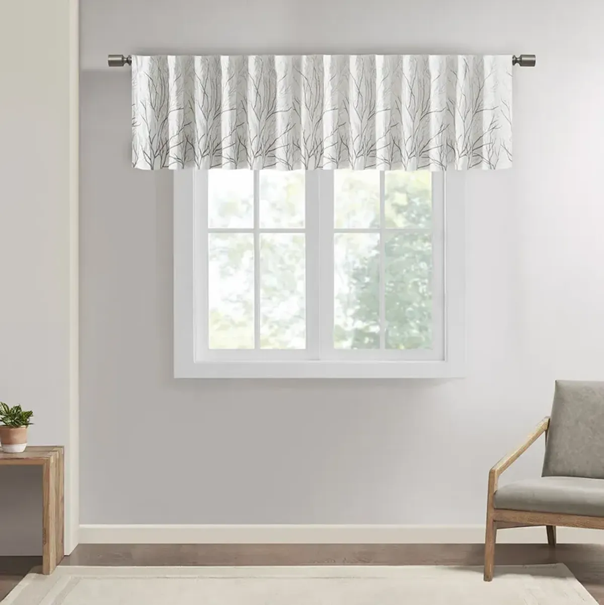 Madison Park Andora White Faux Silk Embroidered Window Valance