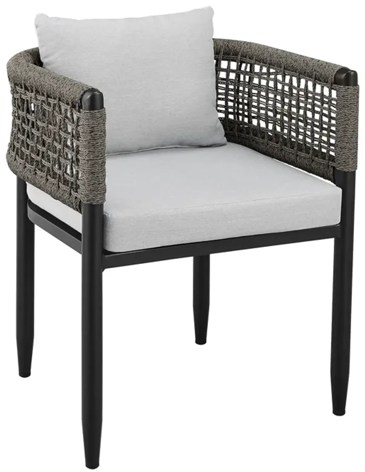 Alegria Outdoor Patio Dining Chair in Aluminum with Grey Rope and Cushions - Set of 2