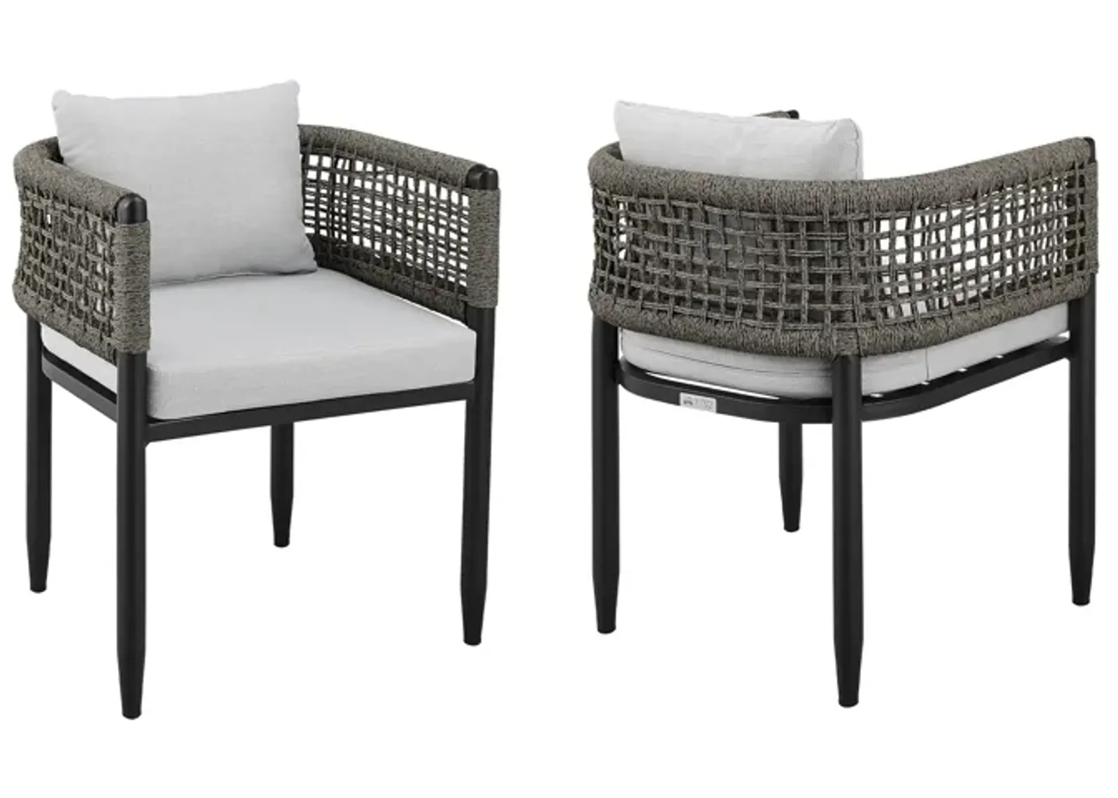 Alegria Outdoor Patio Dining Chair in Aluminum with Grey Rope and Cushions - Set of 2