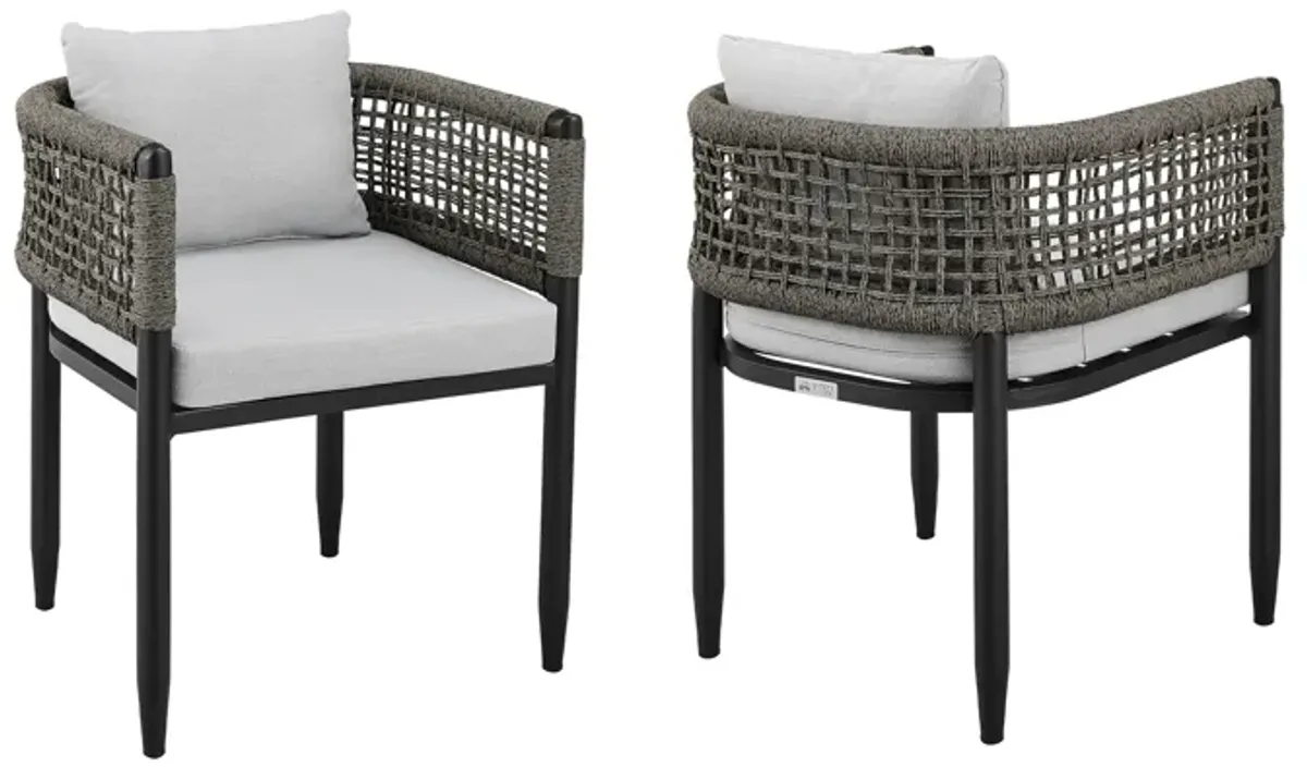 Alegria Outdoor Patio Dining Chair in Aluminum with Grey Rope and Cushions - Set of 2