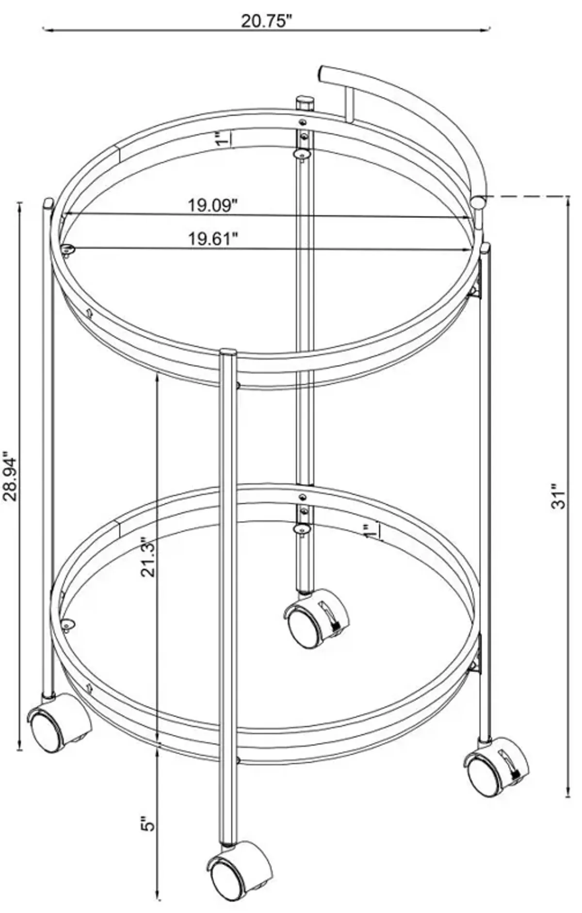 Chrissy 2-tier Round Glass Bar Cart Chrome