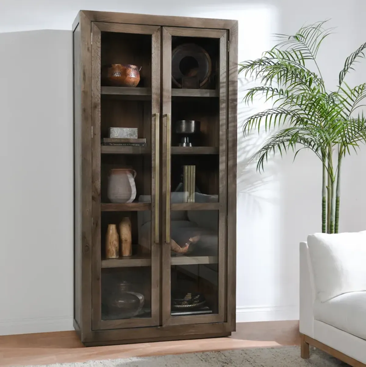 Bradley Tall Oak Wood  Cabinet in Brown