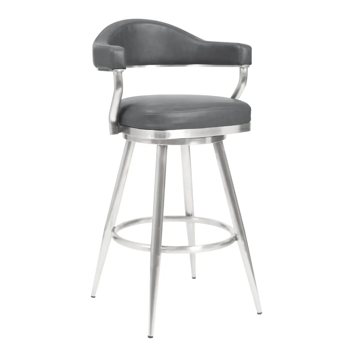 Amador 30" Bar Height Barstool in Brushed Stainless Steel and Vintage Gray Faux Leather