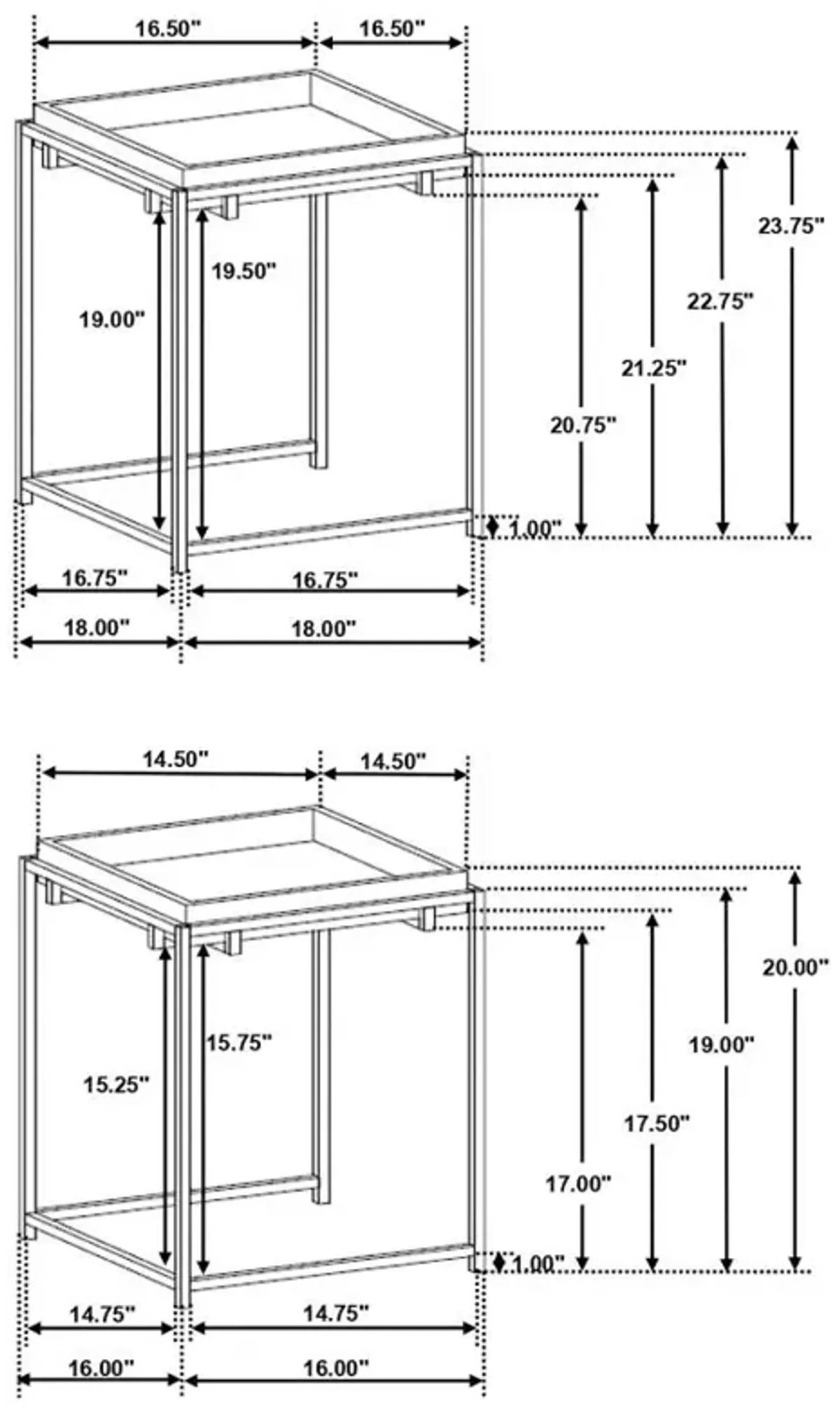 Bolden 2-Piece Square Nesting Table With Recessed Top Gold