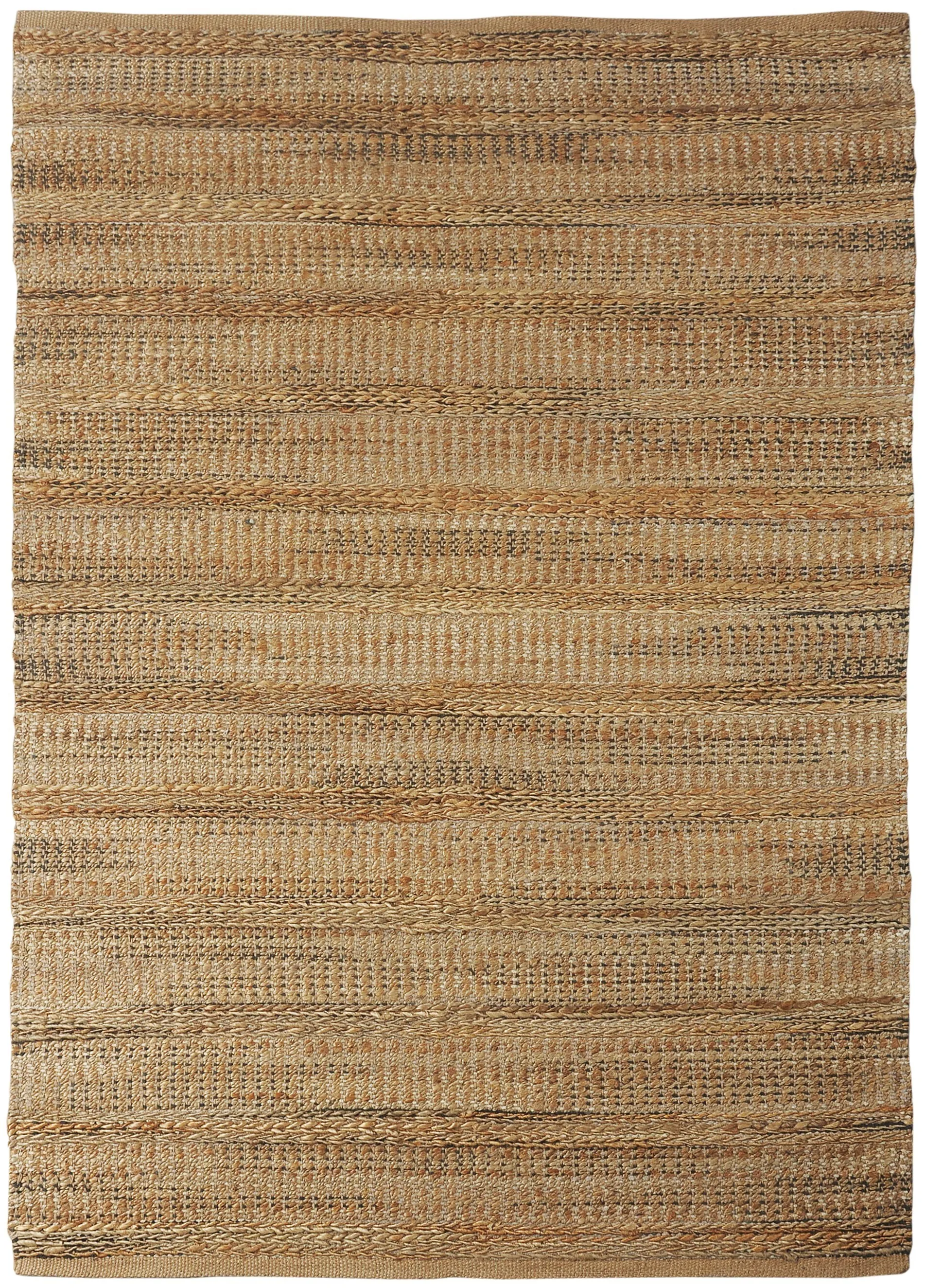 Earl Natural Tan Striped Farmhouse Jute Blend Indoor Area Rug 7'9" x 9'9"