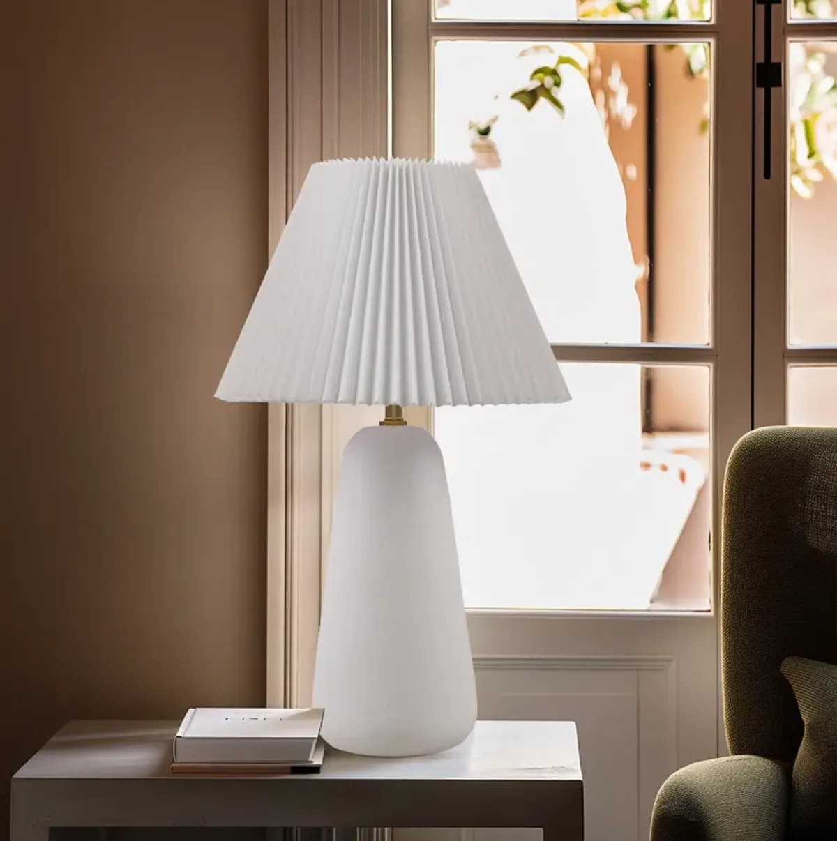 Textured Ceramic Table Lamp with Fluted Fabric Shade