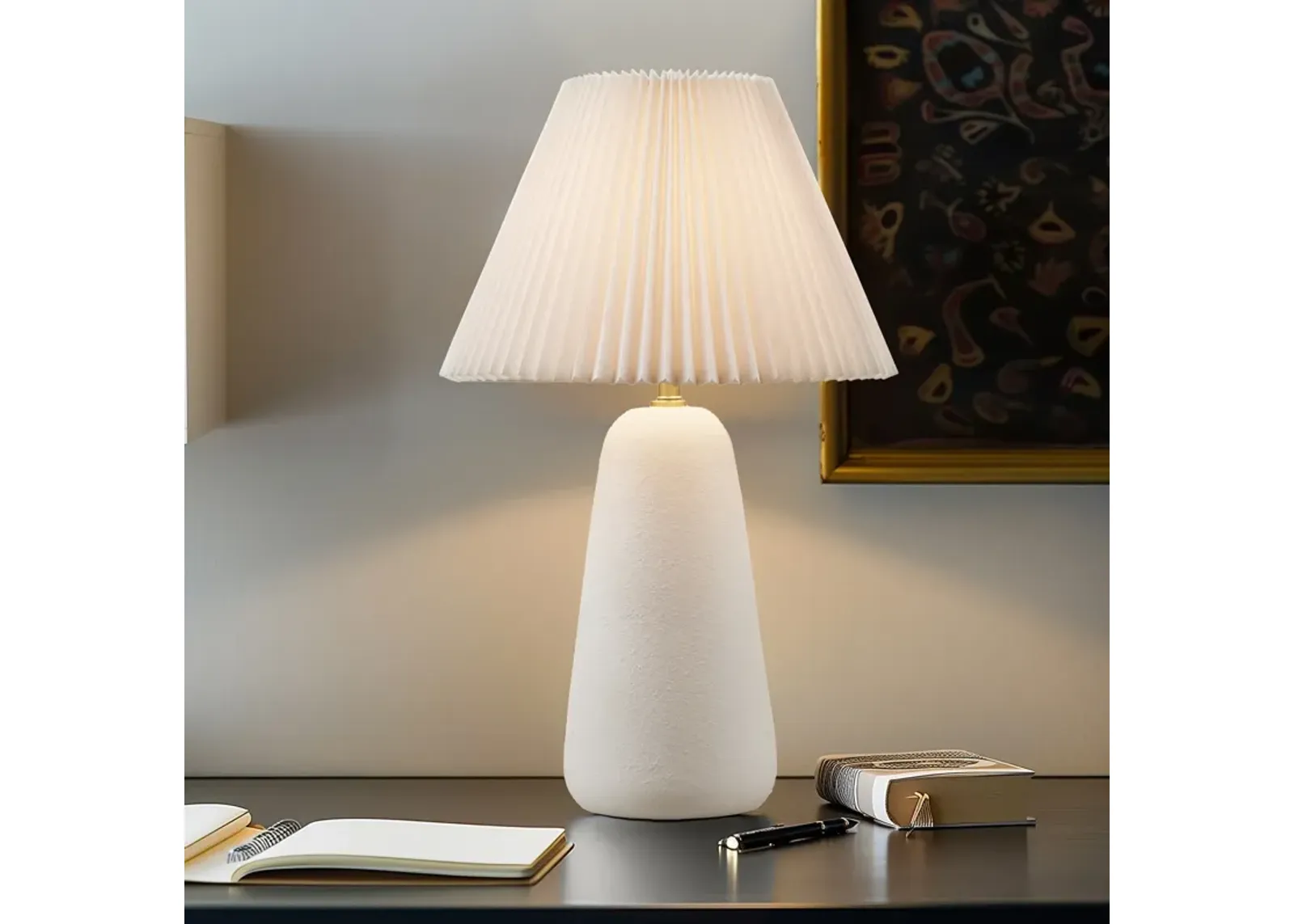 Textured Ceramic Table Lamp with Fluted Fabric Shade