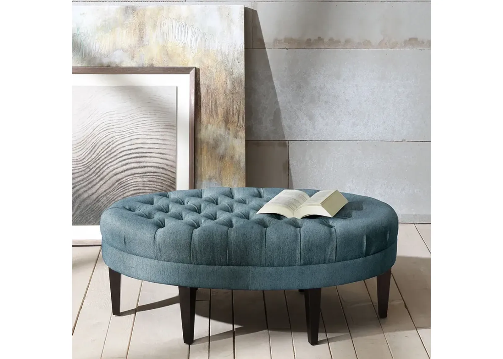 Madison Park Martin Blue Surfboard Tufted Ottoman