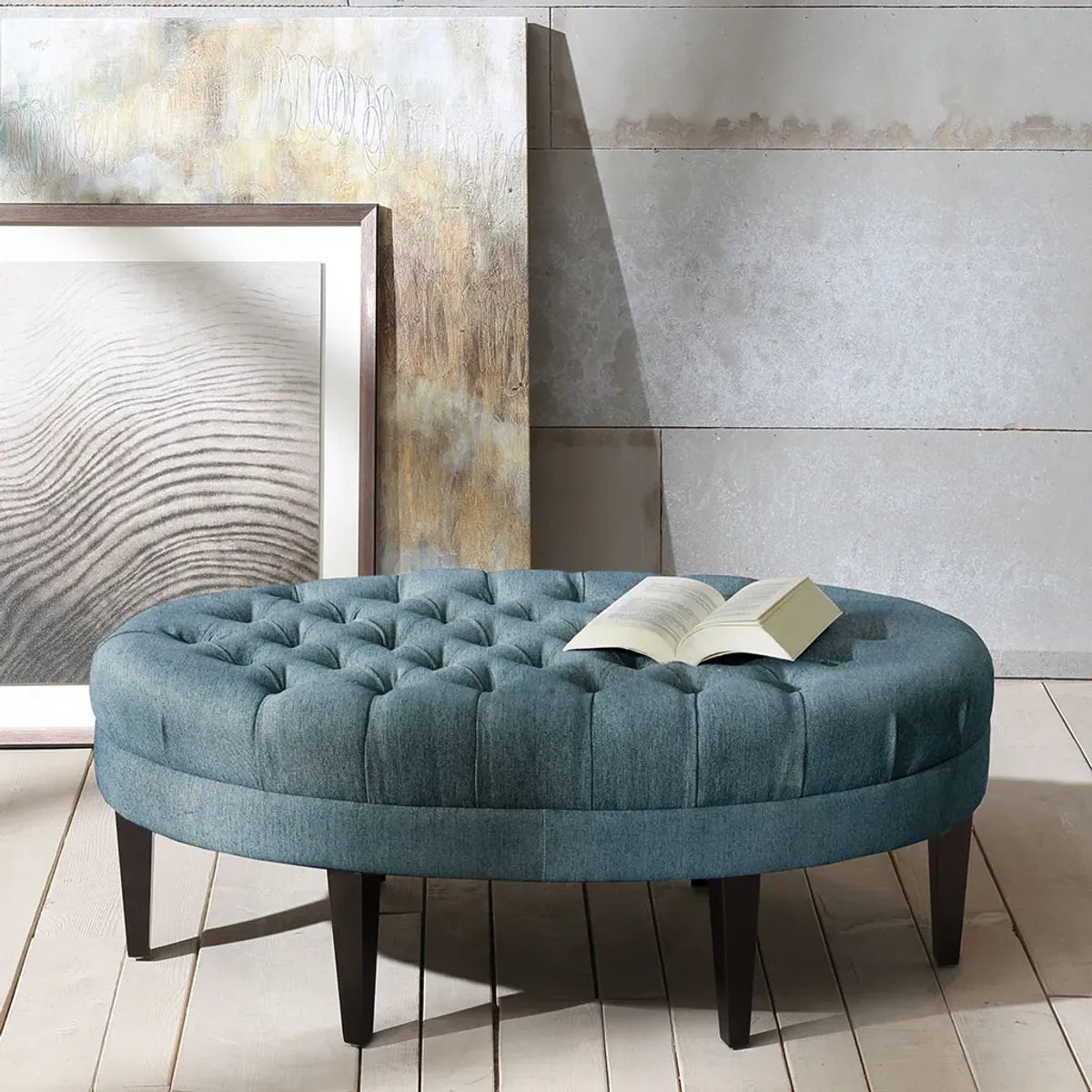 Madison Park Martin Blue Surfboard Tufted Ottoman