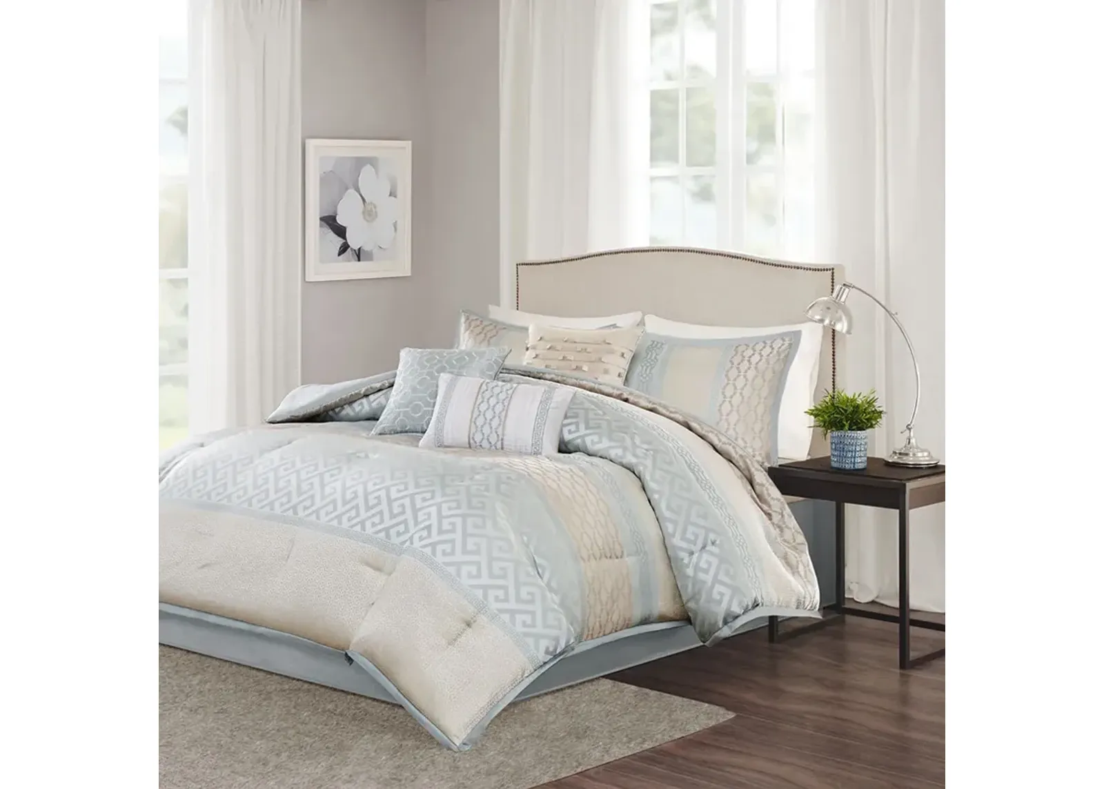 Madison Park Bennett Aqua 7 Piece Comforter Set