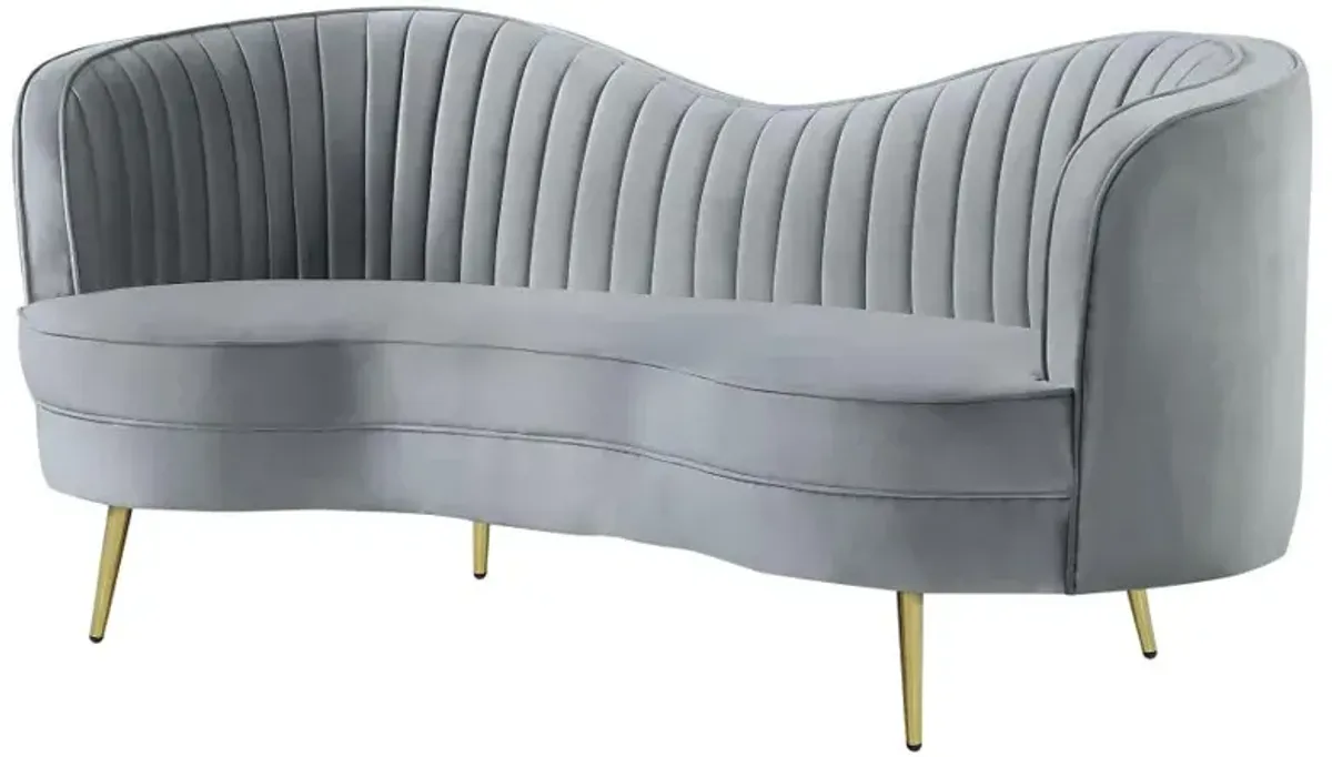 Sophia Upholstered Loveseat with Camel Back Grey and Gold