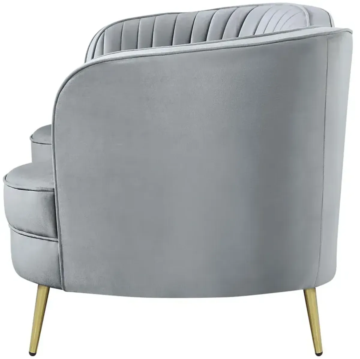 Sophia Upholstered Loveseat with Camel Back Grey and Gold