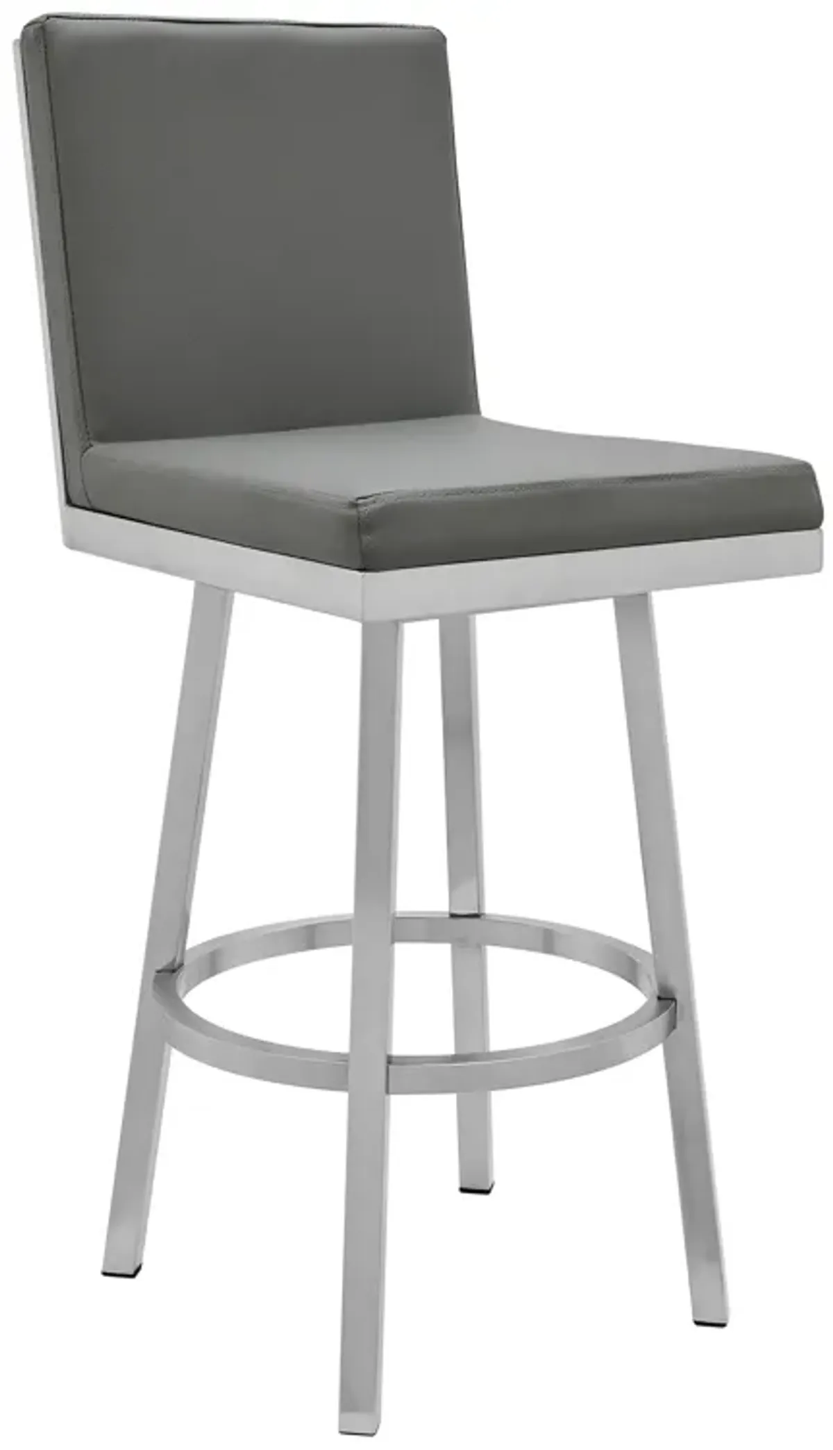 Gem Swivel Modern Metal and Gray Faux Leather Bar and Counter Stool