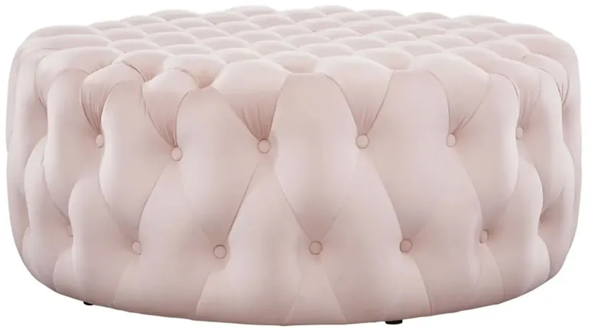 Amour Tufted Button Large Round Performance Velvet Ottoman