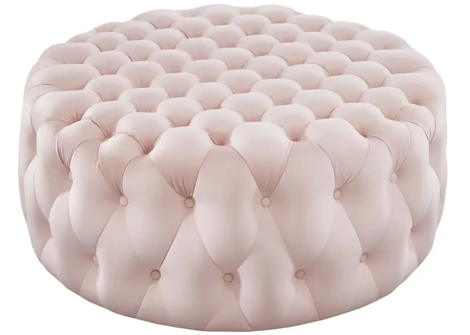 Amour Tufted Button Large Round Performance Velvet Ottoman