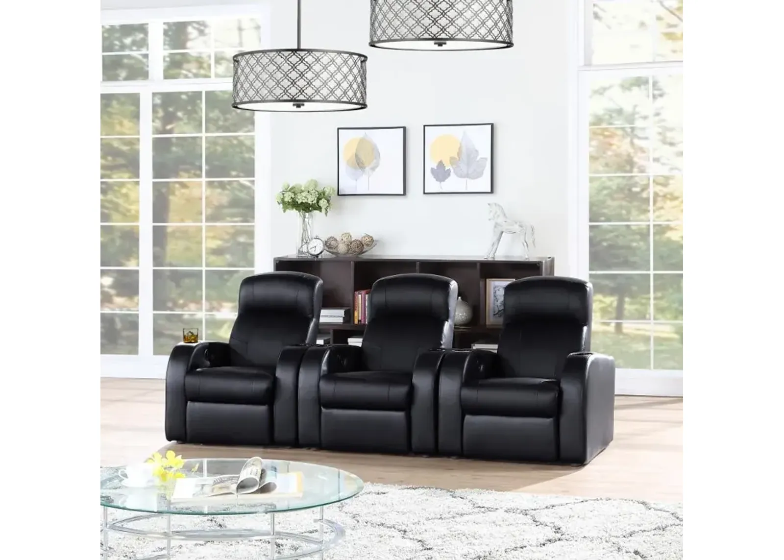 Cyrus Upholstered Recliner Living Room Set Black