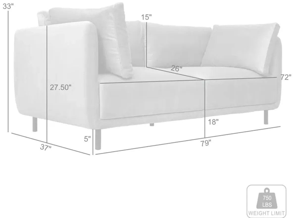 Serenity 79" Fossil Gray Velvet Sofa with Black Metal Legs