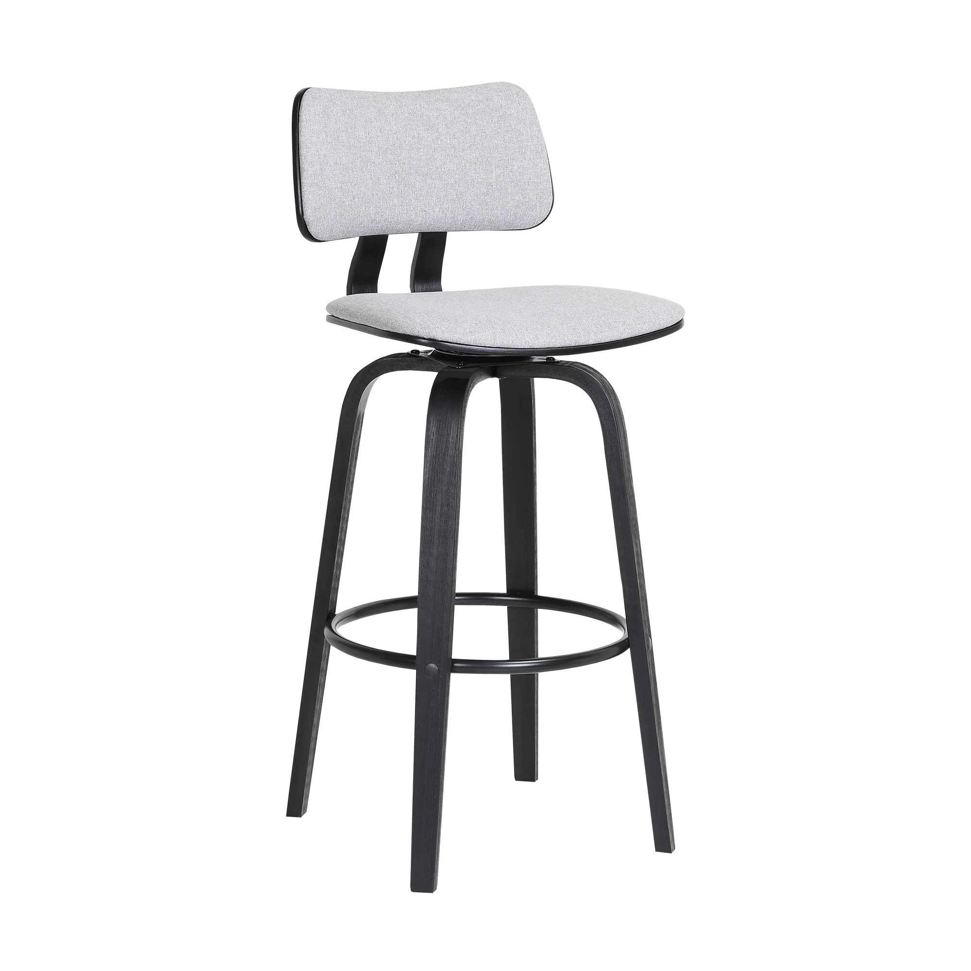 Pico 26" Swivel Black Wood Counter Stool in Light Gray Fabric with Black Metal