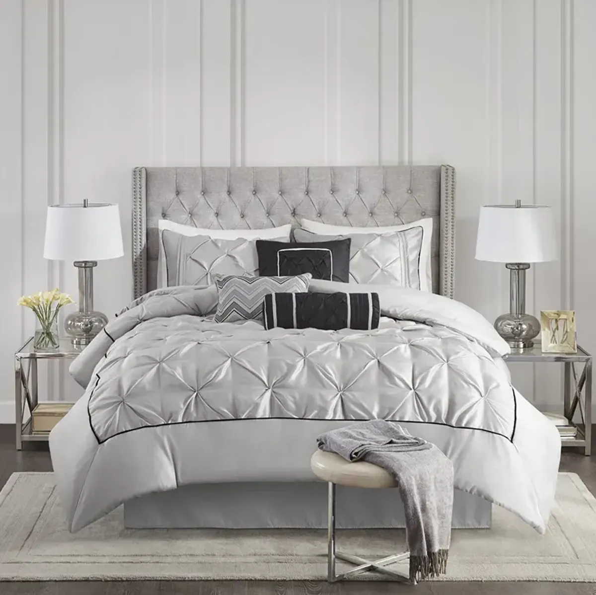 Madison Park Laurel Grey 7 Piece Tufted Comforter Set