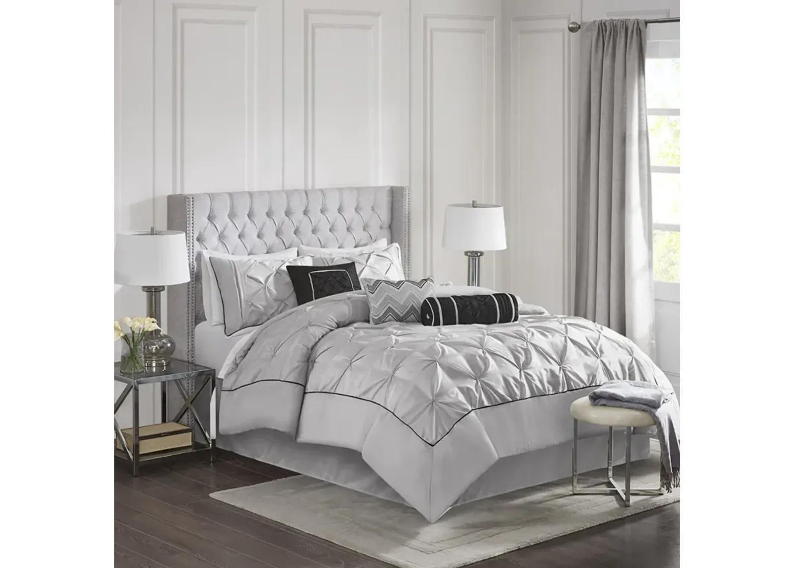 Madison Park Laurel Grey 7 Piece Tufted Comforter Set