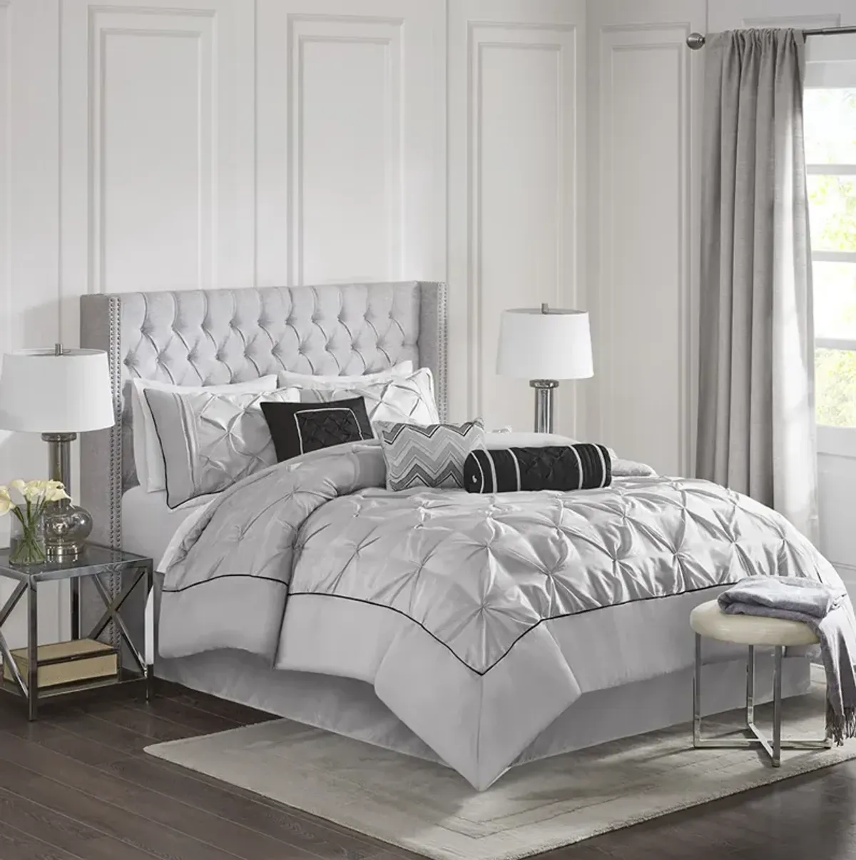 Madison Park Laurel Grey 7 Piece Tufted Comforter Set