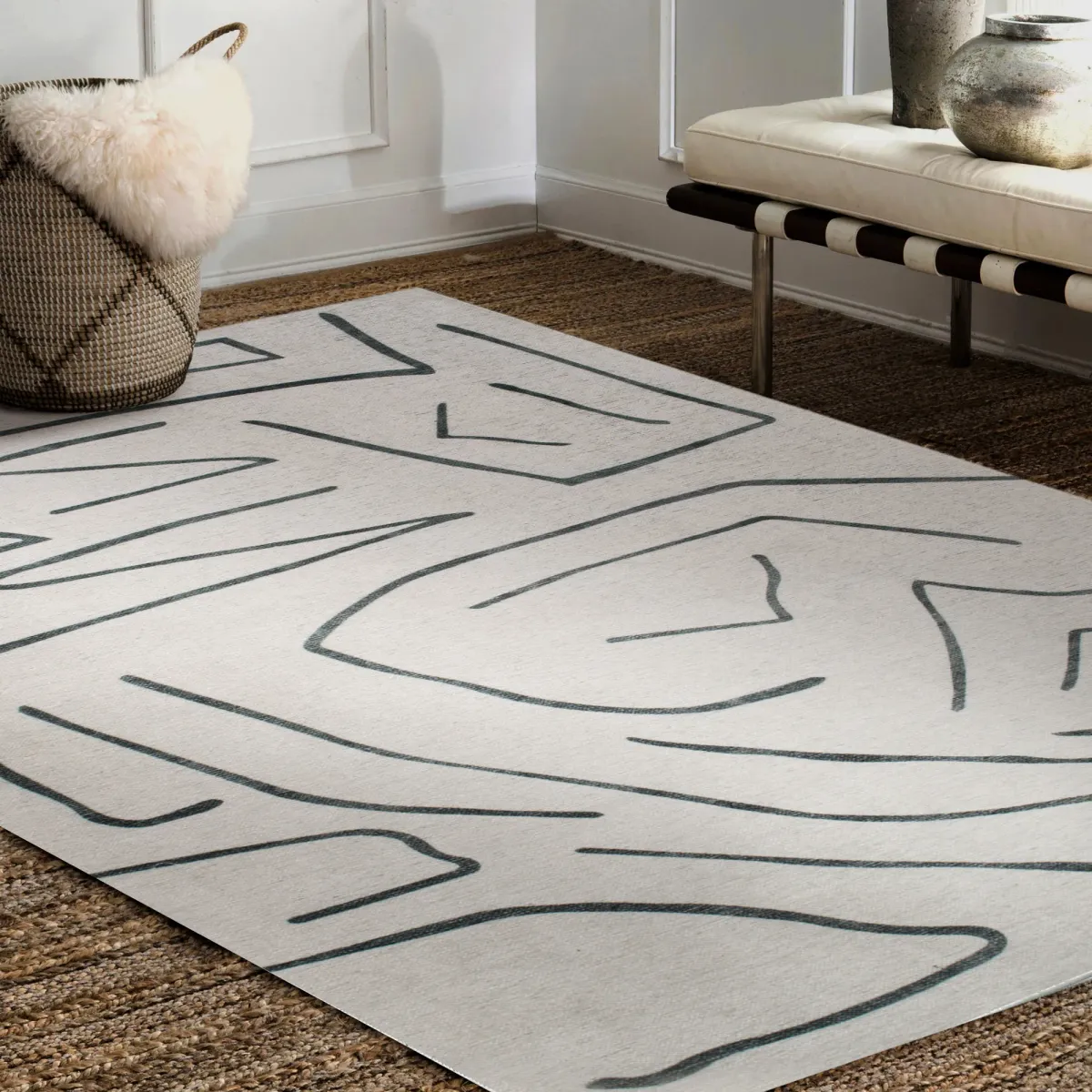 FALLON IVORY/ CHARCOAL Rectangle 5'3" x 7'3" ft  Rug