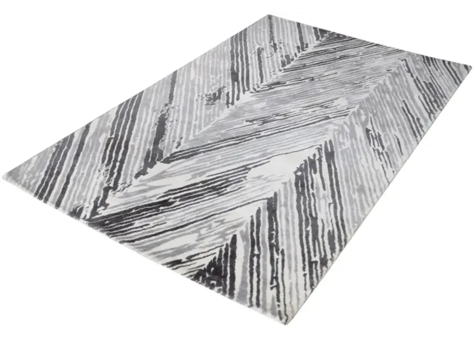 Rhythm Handwoven Printed Wool Rug in Grey and White