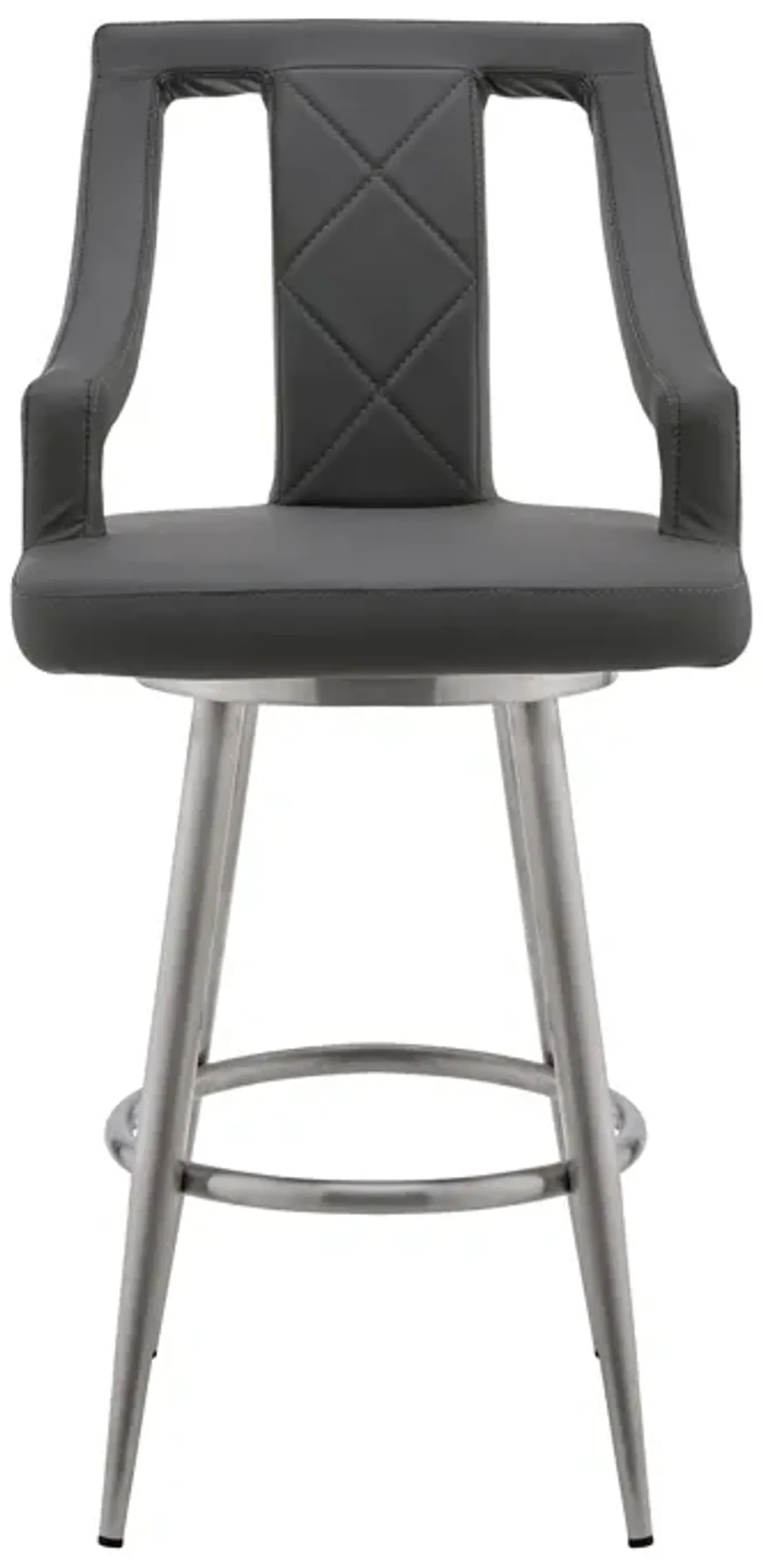 Maxen 26" Gray Faux Leather and Brushed Stainless Steel Swivel Bar Stool