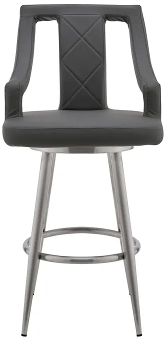 Maxen 26" Gray Faux Leather and Brushed Stainless Steel Swivel Bar Stool