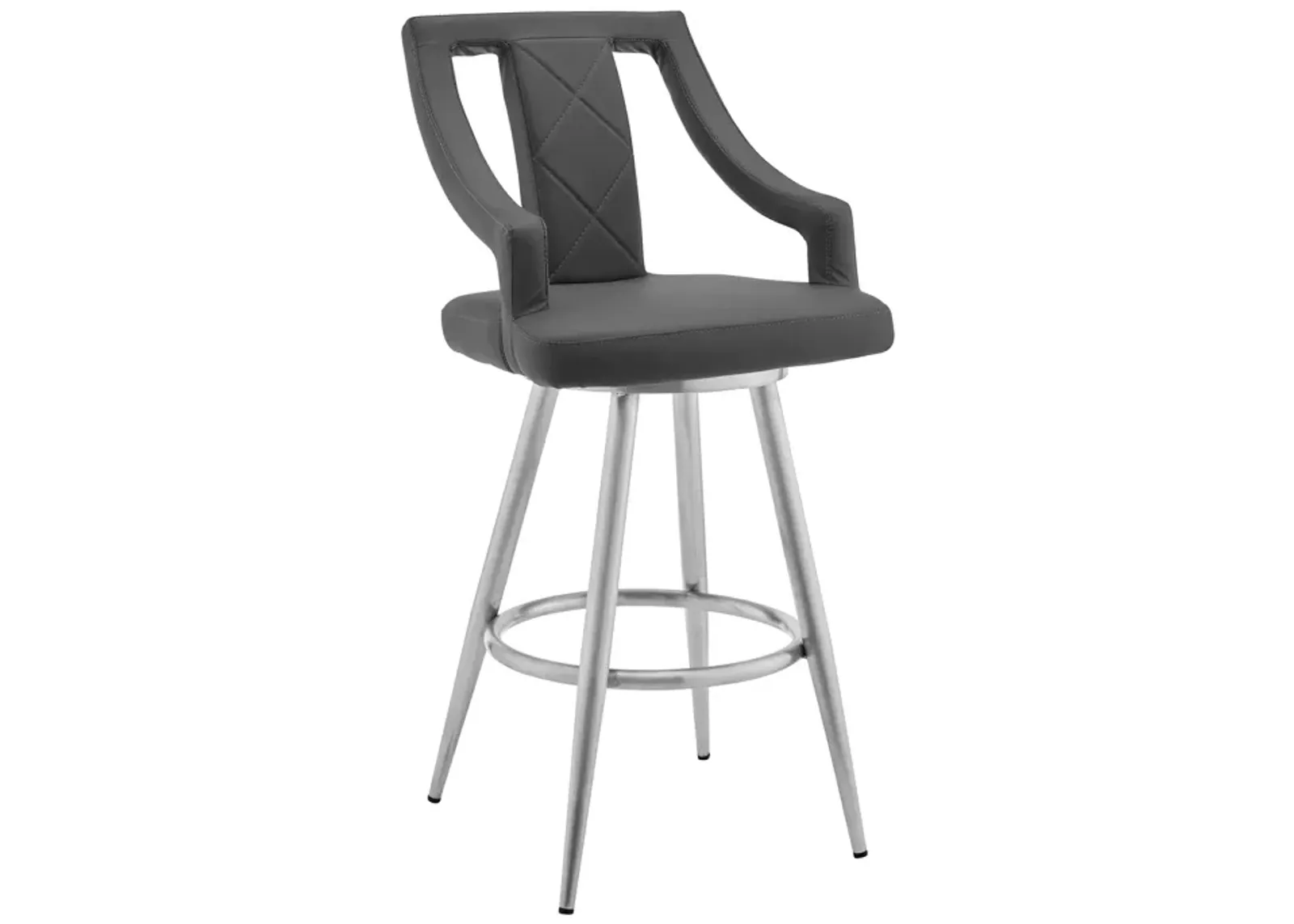 Maxen 26" Gray Faux Leather and Brushed Stainless Steel Swivel Bar Stool