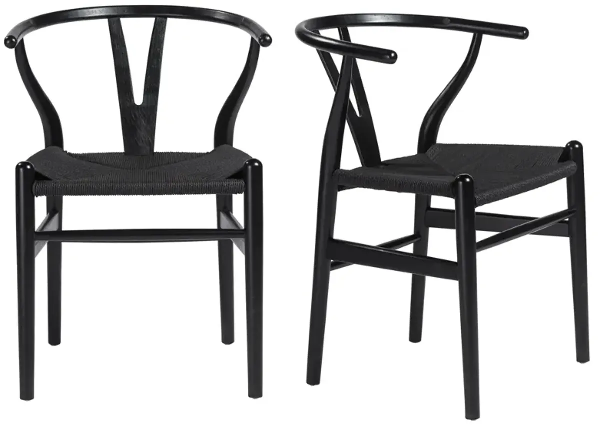 Evelina Side Chair with Black Stained Framed and Black Rush Seat - Set of 2