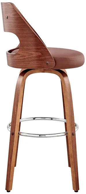 Julius 30" Brown Faux Leather and Walnut Wood Bar Stool