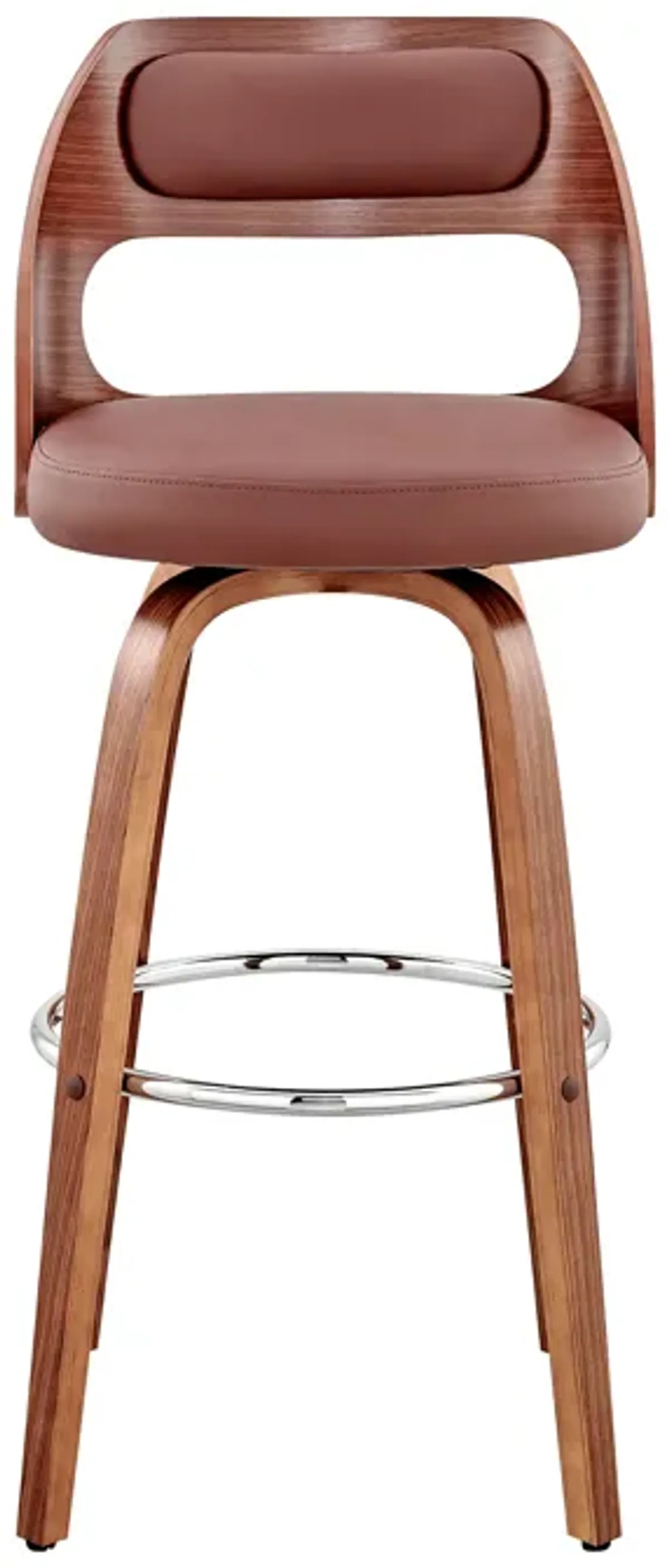 Julius 30" Brown Faux Leather and Walnut Wood Bar Stool