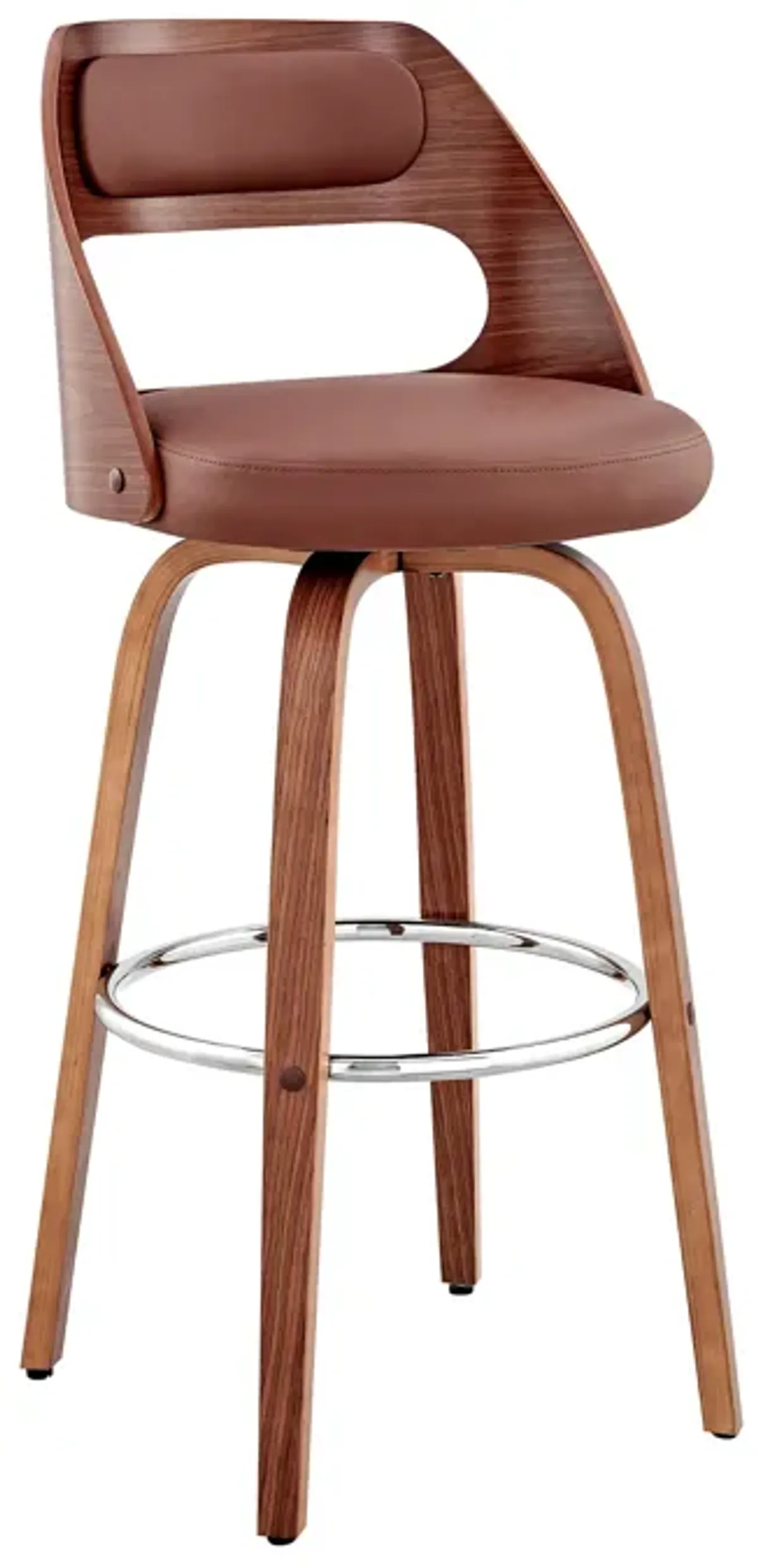 Julius 30" Brown Faux Leather and Walnut Wood Bar Stool