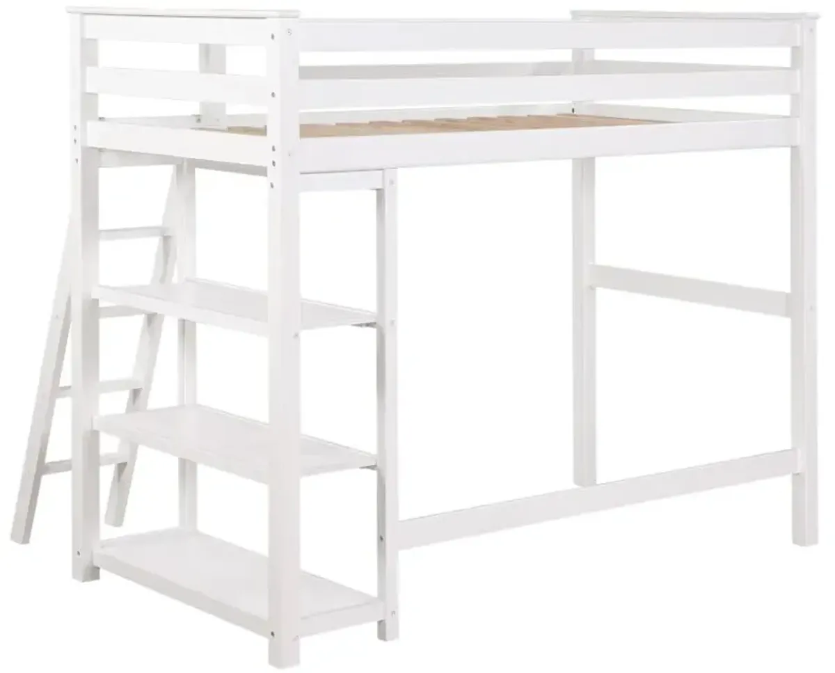 Anica 3-shelf Wood Twin Loft Bed White