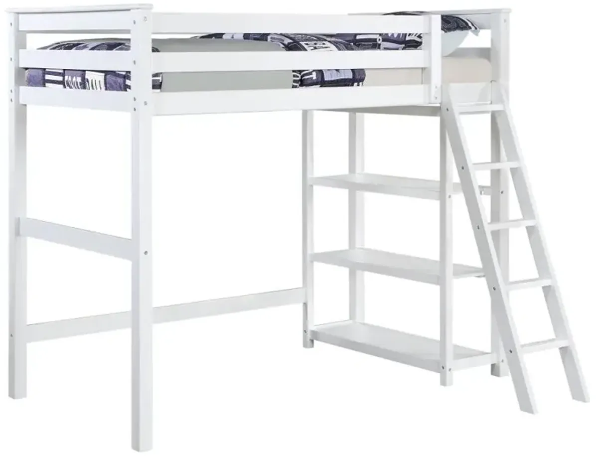 Anica 3-shelf Wood Twin Loft Bed White