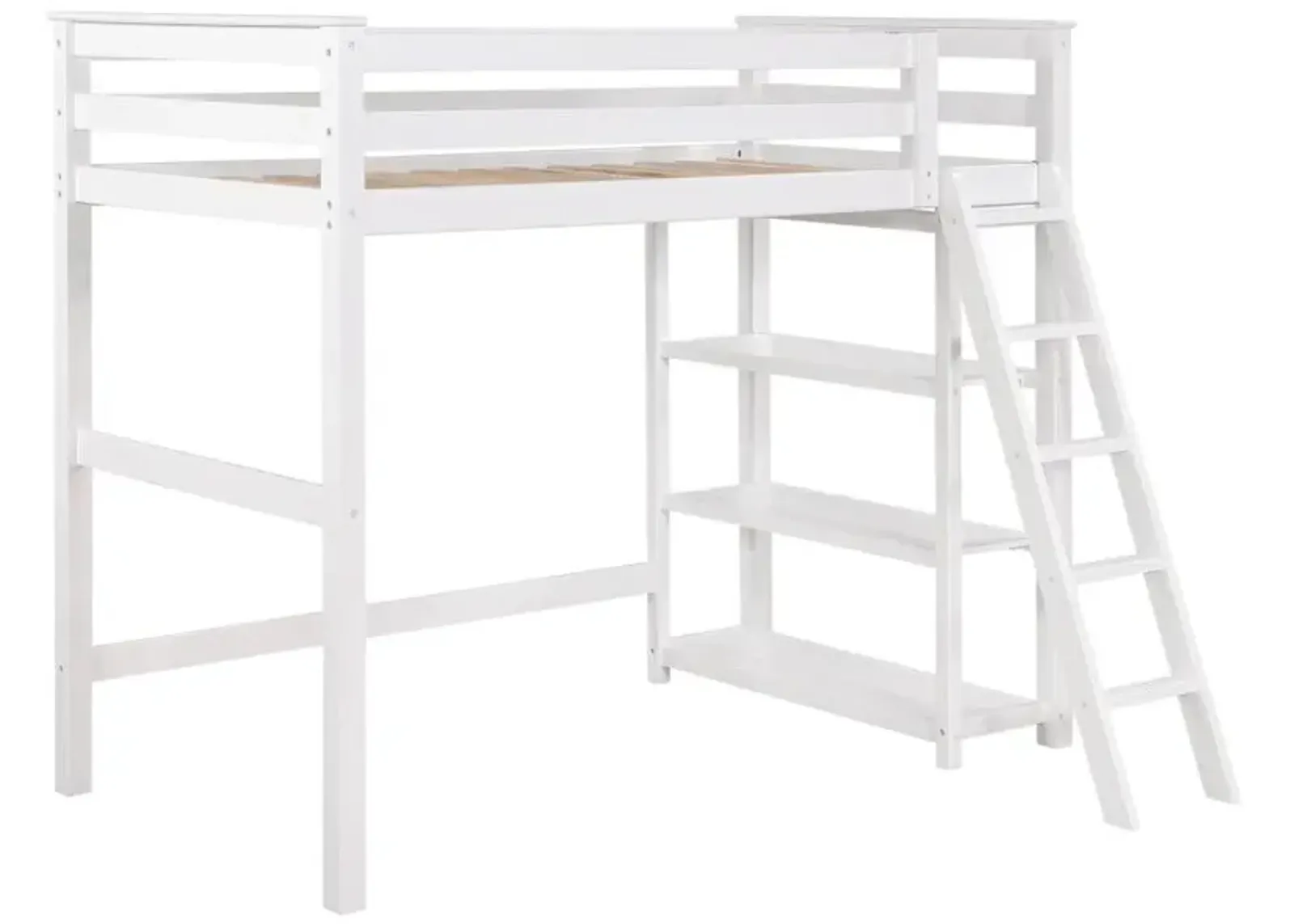 Anica 3-shelf Wood Twin Loft Bed White