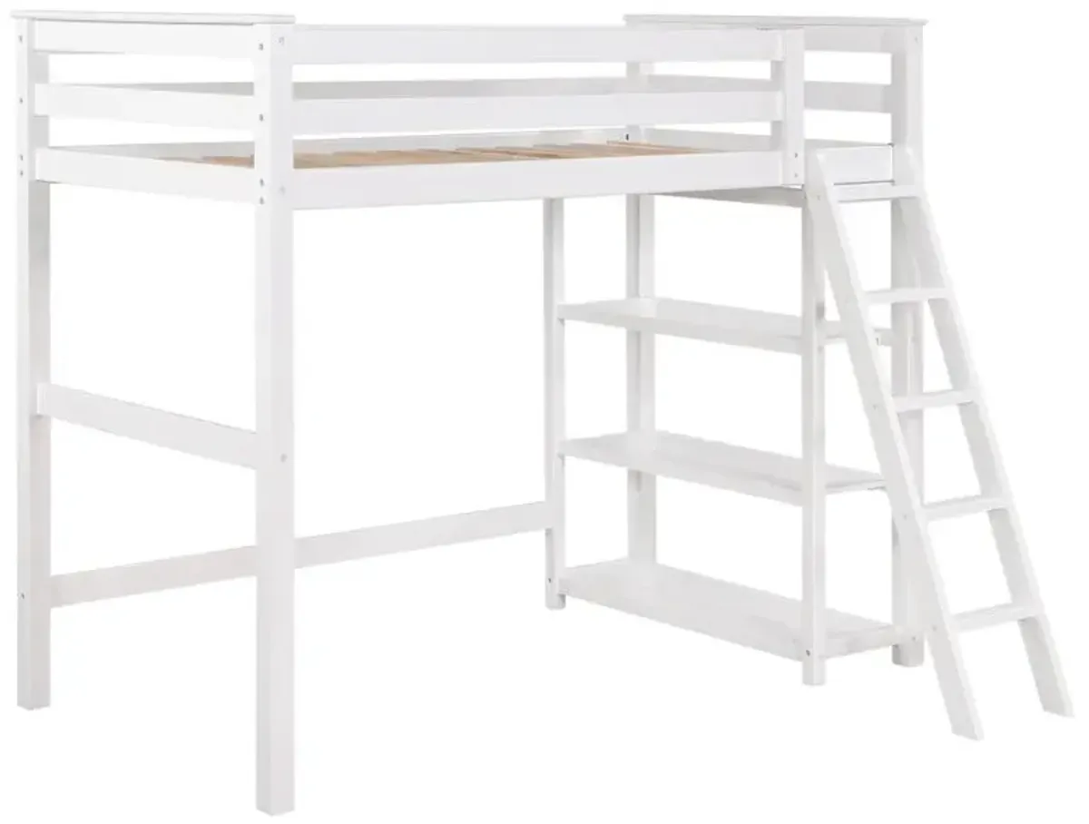 Anica 3-shelf Wood Twin Loft Bed White