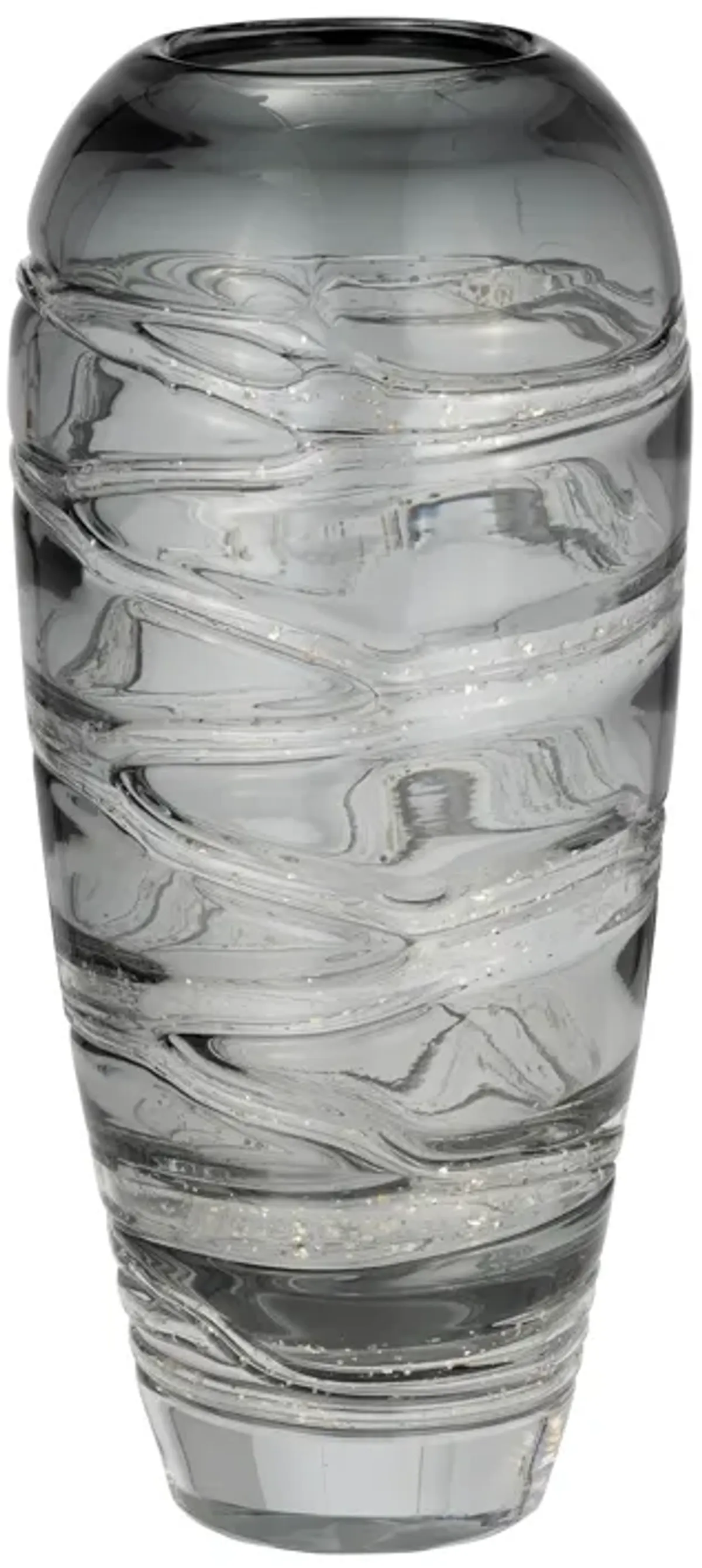 Glass, 13"h Veined Vase, Smoke