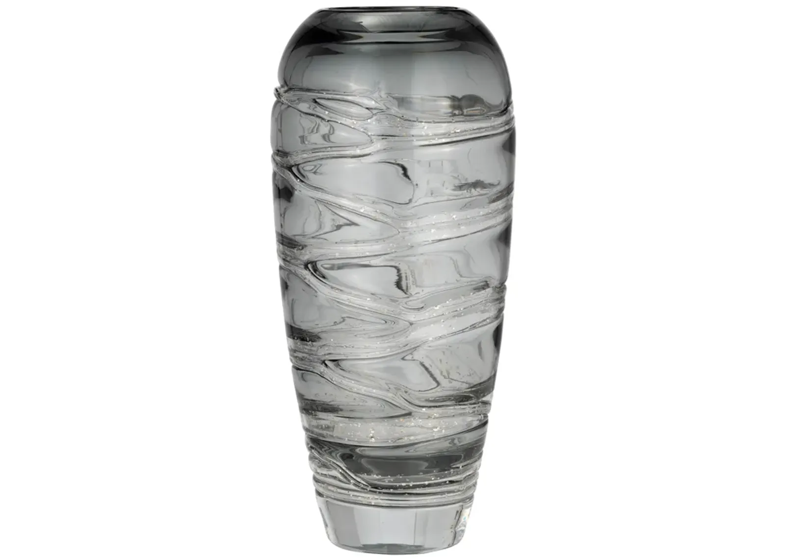 Glass, 13"h Veined Vase, Smoke