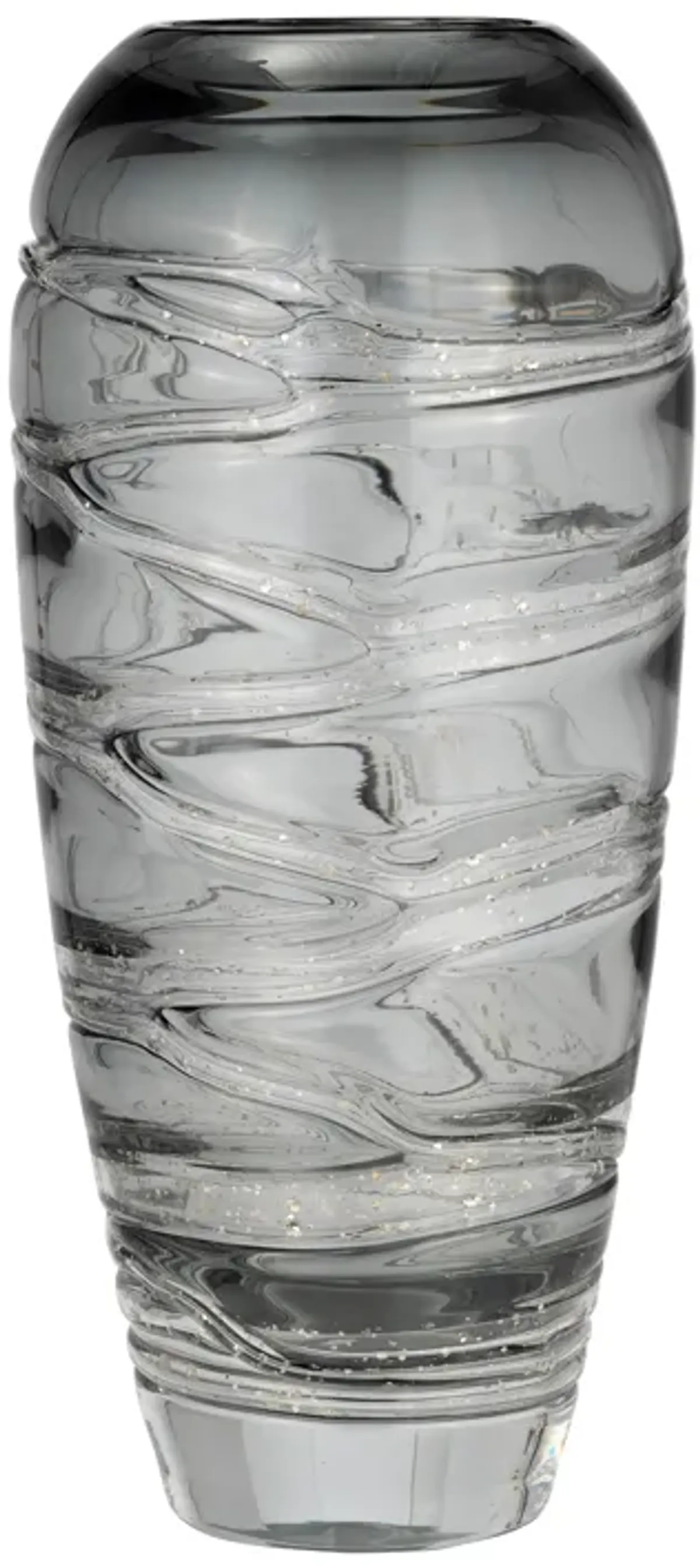 Glass, 13"h Veined Vase, Smoke