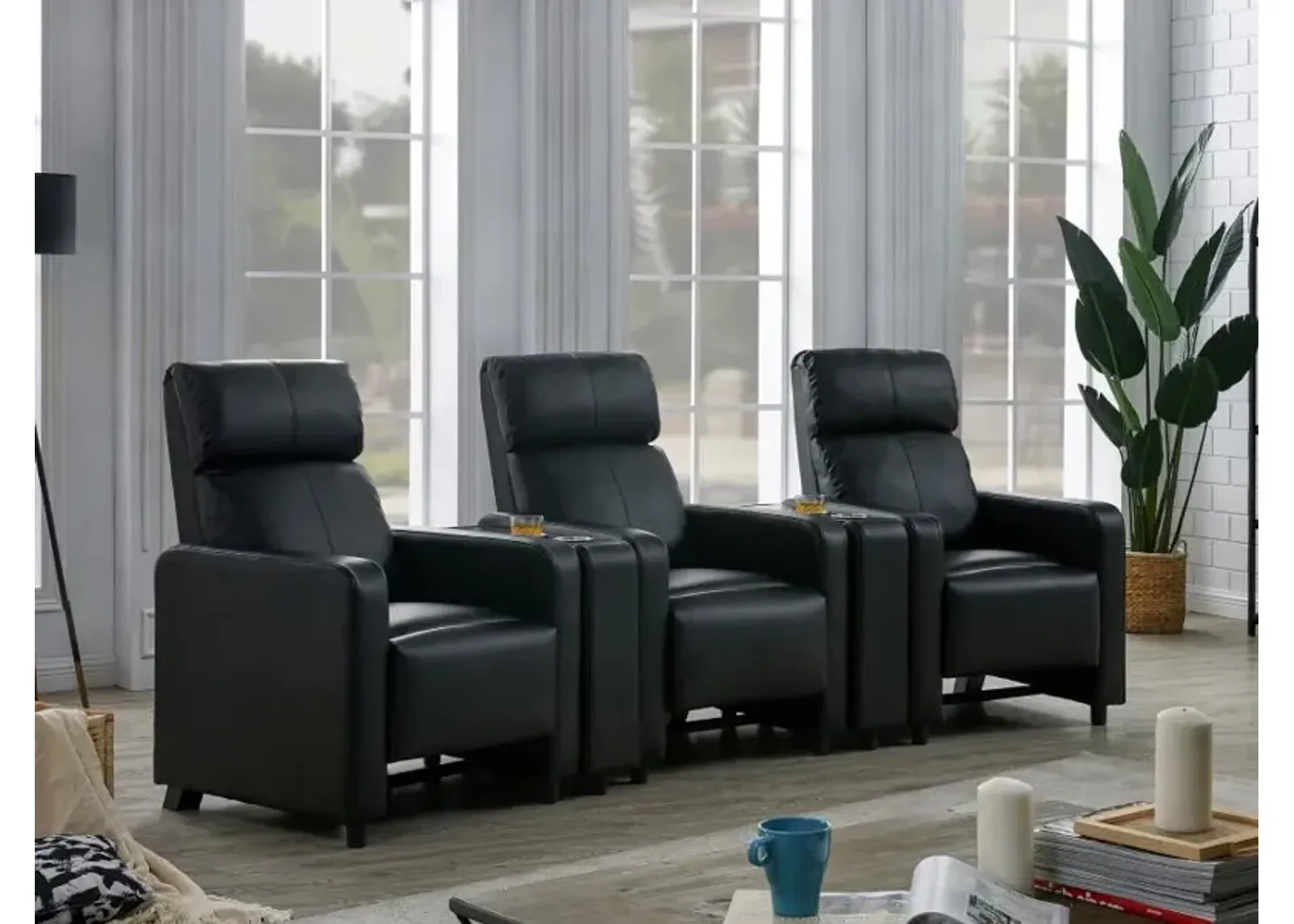 Toohey Upholstered Tufted Recliner Living Room Set Black