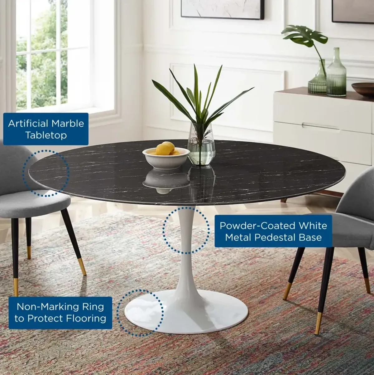 Lippa 60" Artificial Marble Dining Table