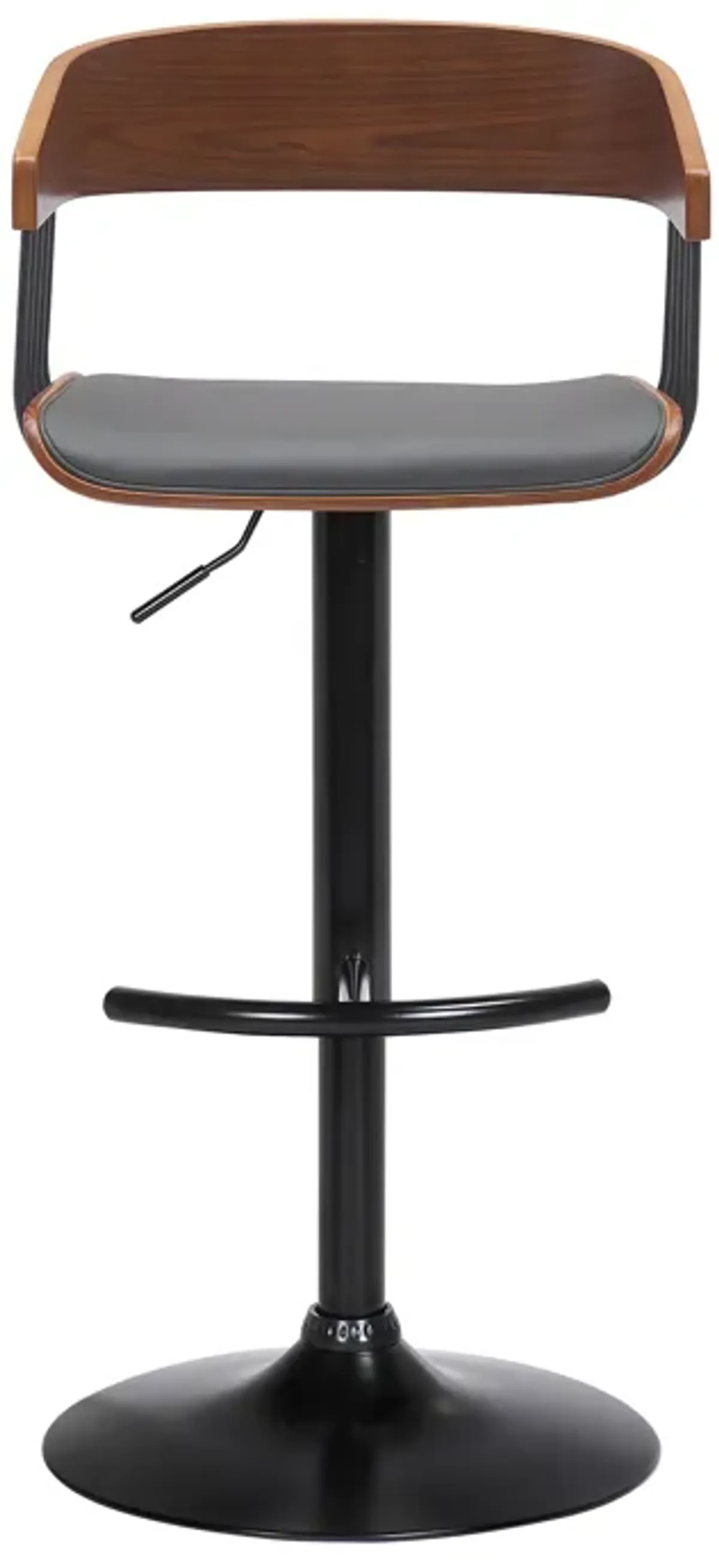 Larisa Adjustable Walnut Wood Bar Stool in Gray Faux Leather with Black Metal