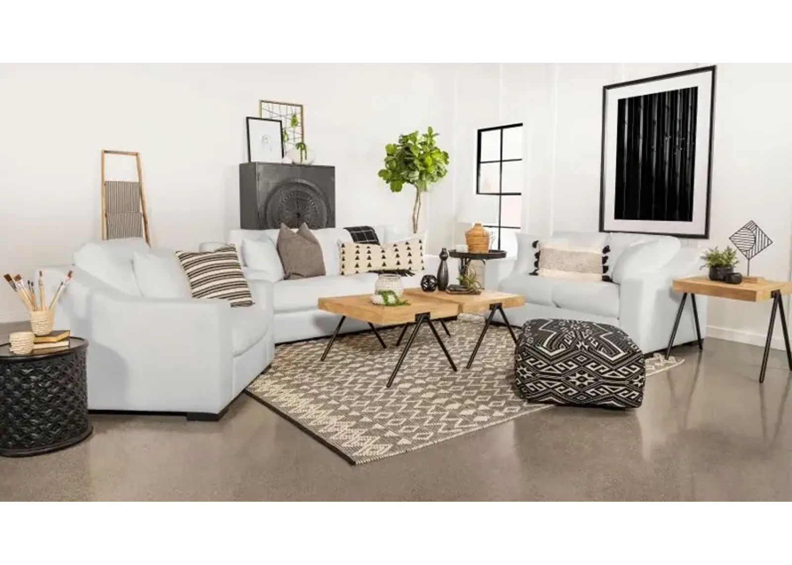 Ashlyn 3-piece Upholstered Sloped Arms Living Room Set White