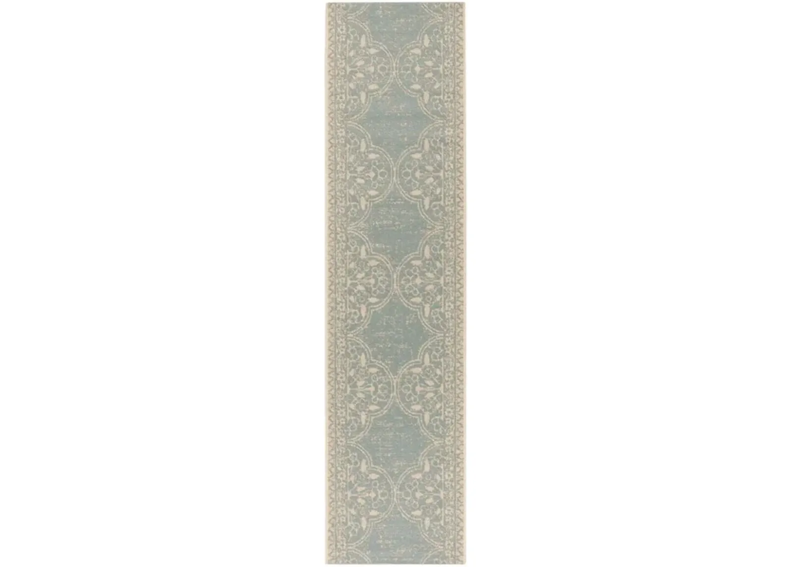 LINDEN 174 Collection LND174L-28 Cream / Aqua 2'-2" X 8'