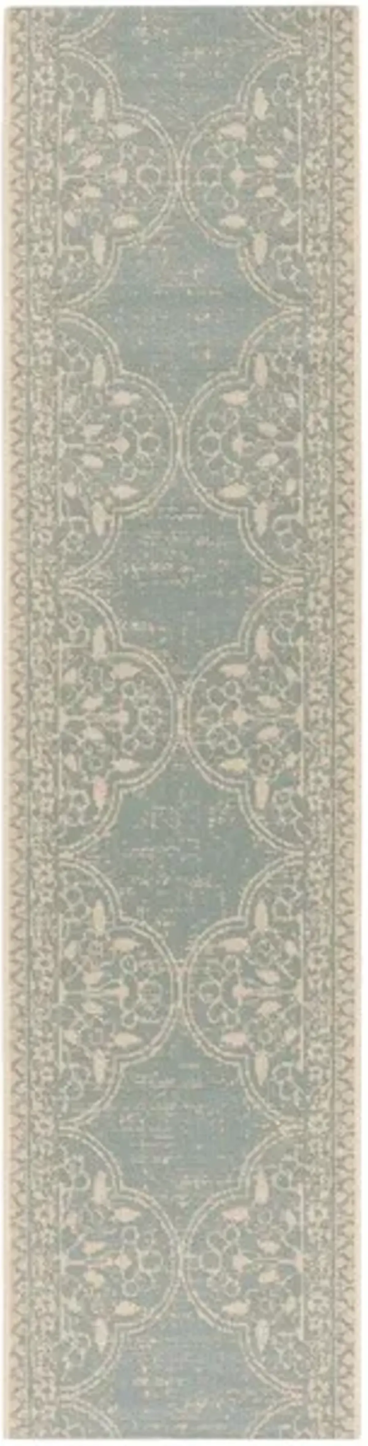 LINDEN 174 Collection LND174L-28 Cream / Aqua 2'-2" X 8'