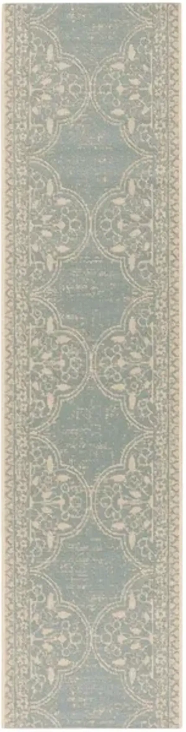 LINDEN 174 Collection LND174L-28 Cream / Aqua 2'-2" X 8'