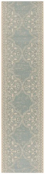 LINDEN 174 Collection LND174L-28 Cream / Aqua 2'-2" X 8'