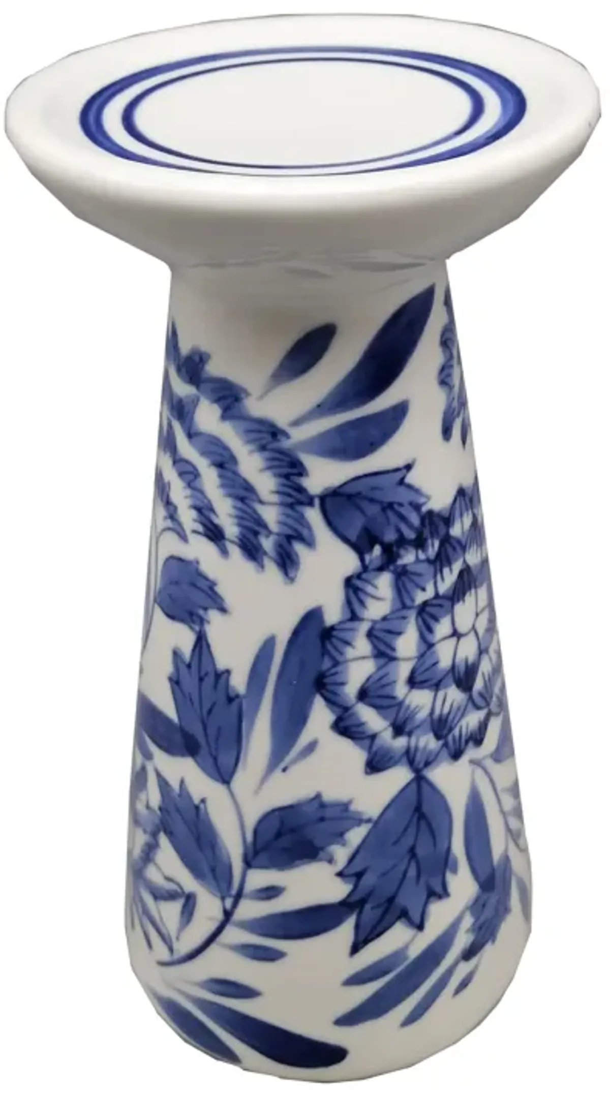 Porc,8"h Chinoiserie Candle Holder,blue/wht